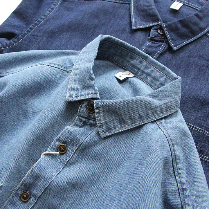 Herren Denim-Worker-Hemdjacke mit Brusttaschen und lockerer Passform Drune