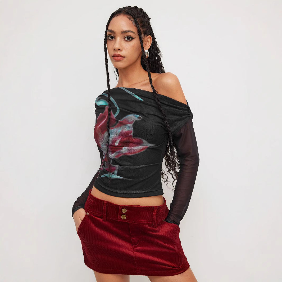 Damen Trendy Shirt mit transparenten Ärmeln Drune