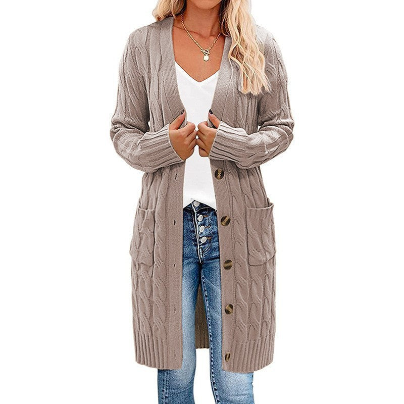 Damen Grobstrick Cardigan mit tiefen Taschen und dekorativem Zopfdesign Drune