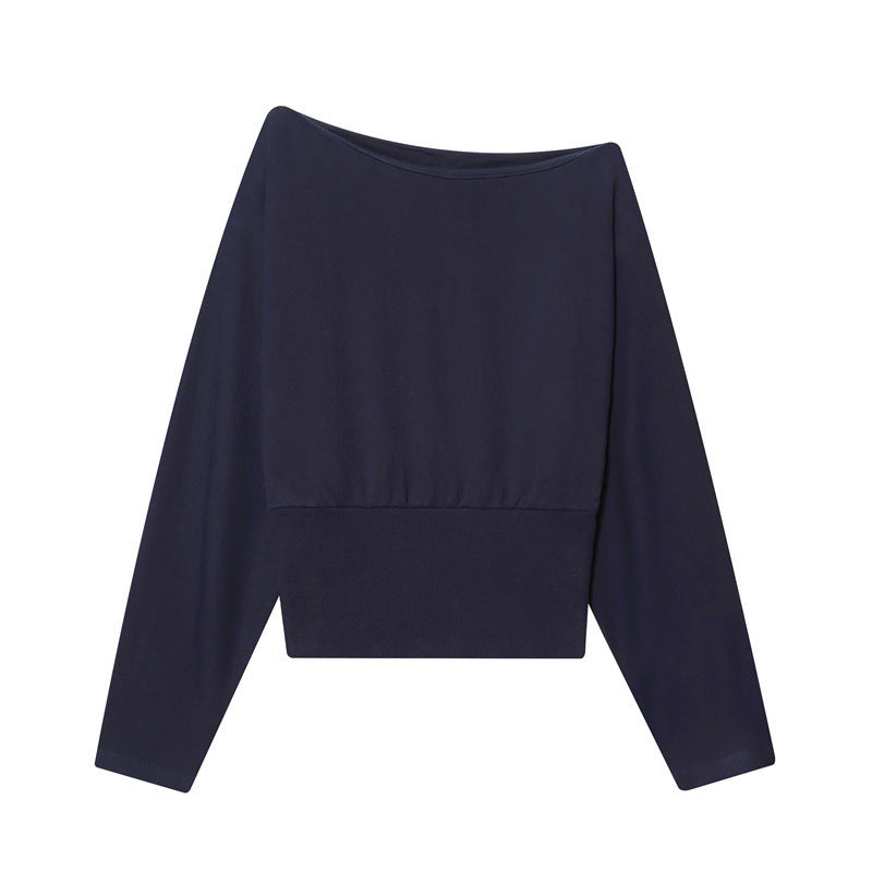 Damen Off-Shoulder Cropped Sweatshirt mit weitem Boot-Ausschnitt und Taillenbund Drune