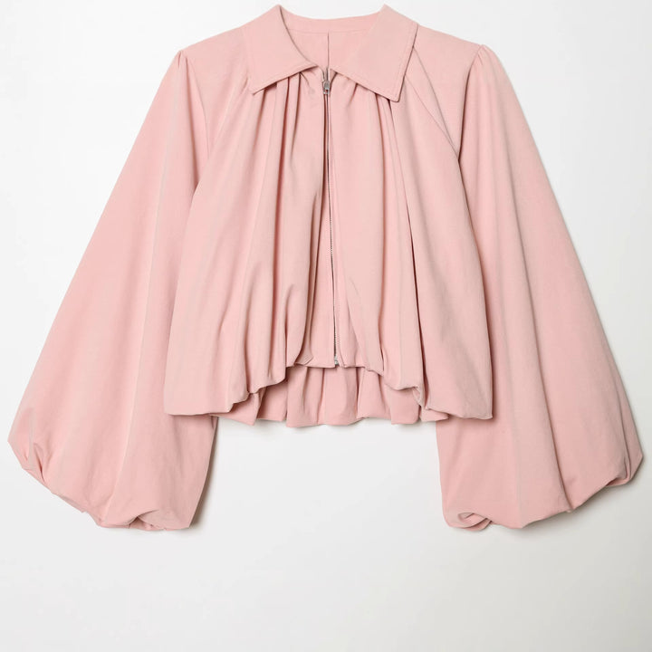 Damen nan taillierte Cape-Jacke mit geraffter Vorderpartie, Reißverschluss und ballonförmigen Ärmeln Drune