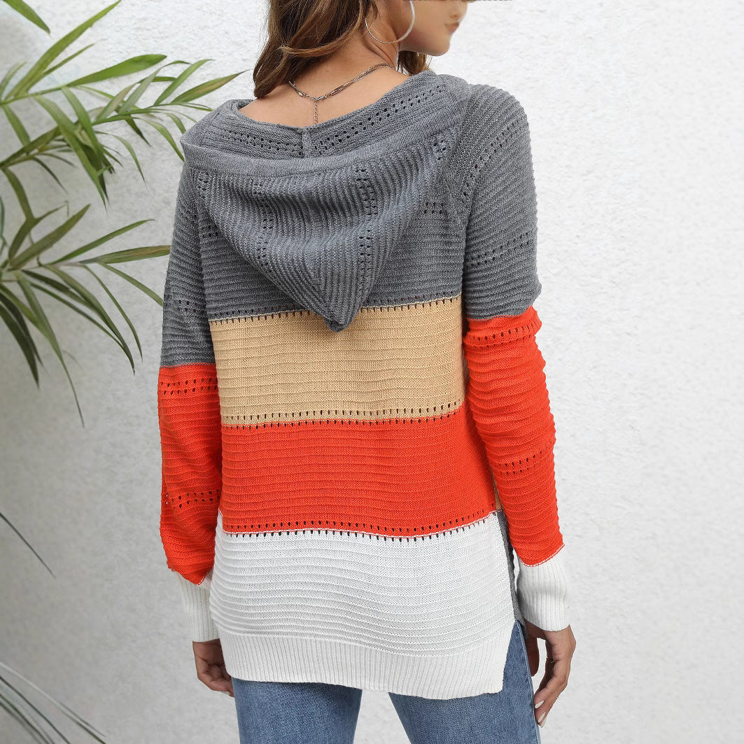 Damen Layered Kapuzenpullover mit atmungsaktiver Struktur und modischem Farbblockdesign Drune