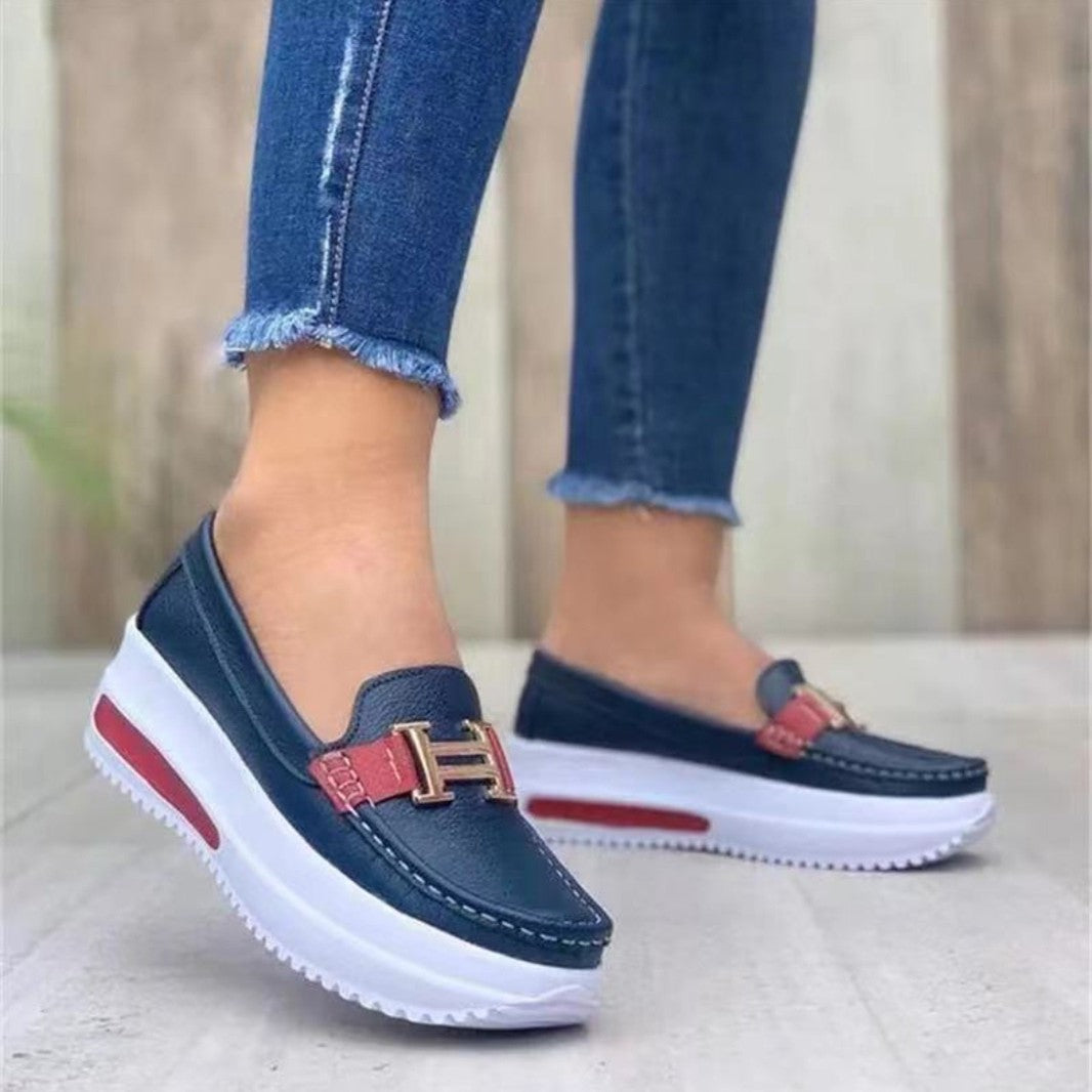 Damen  leichte Plateau-Slipper im Mokassinstil mit luftgepolsterter Gummisohle Drune