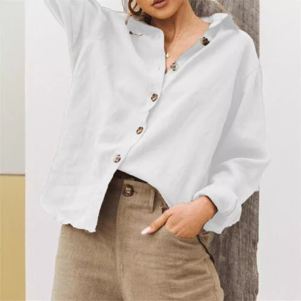 Damen lässige Leinenbluse mit Knopfleiste und weitem Schnitt Drune