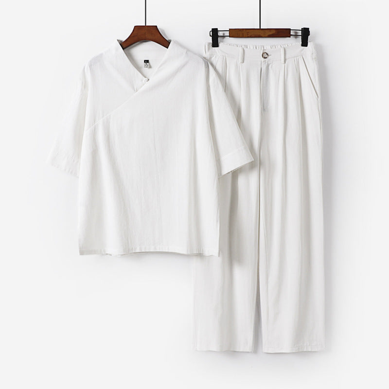 Unisex Locker sitzendes Lounge-Set im Kimono-Stil mit halblangem Arm und elastischer Bundhose Drune