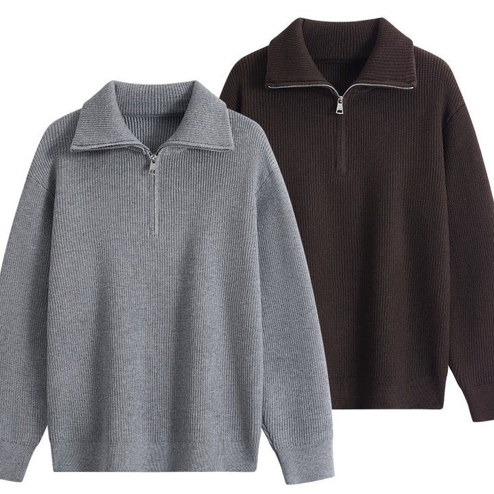 Herren Halbzip-Strickpullover mit Rippenstruktur und großem Umlegekragen Drune