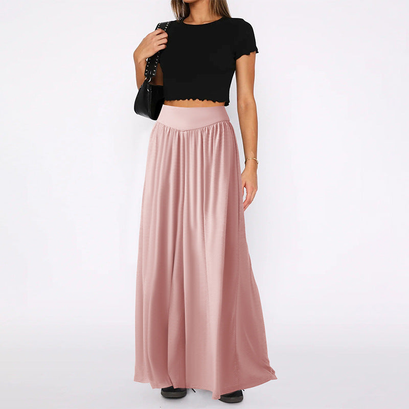 Damen Weit geschnittene Palazzo-Hose mit hohem Bund Drune