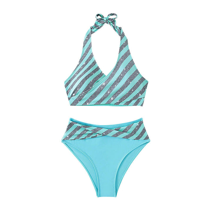 Damen Hoch geschnittener Bikini mit glitzerndem Streifen-Design Drune