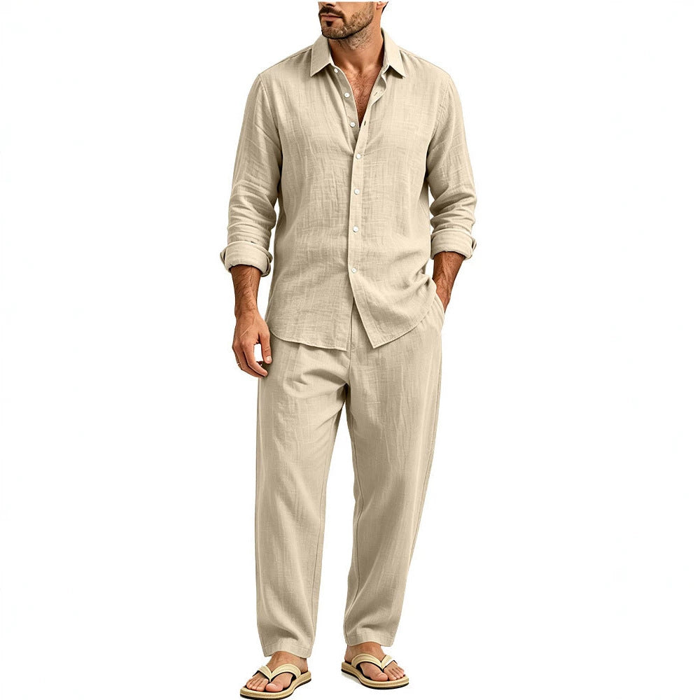 Herren Lässiges Leinen-Set Hemd und Relaxhose mit Tunnelzug Drune