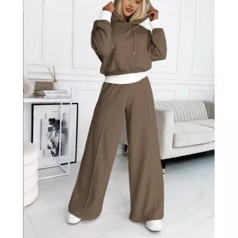 Damen nan Cropped Kapuzenpullover und weite taillenhohe Jogginghose Set Drune