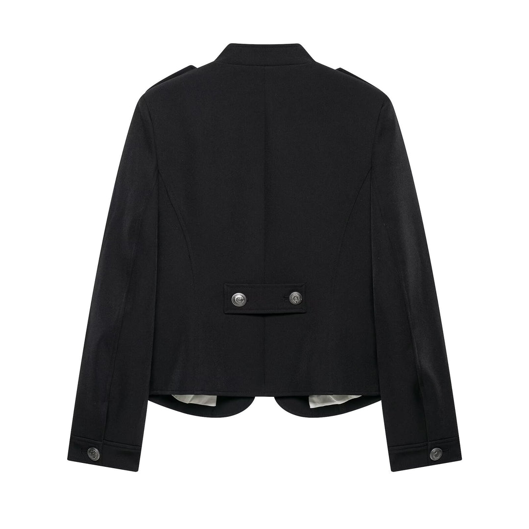 Damen Taillierte Military-Shortjacke mit Stehkragen und Doppelreihe Drune
