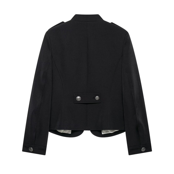 Damen Taillierte Military-Shortjacke mit Stehkragen und Doppelreihe Drune