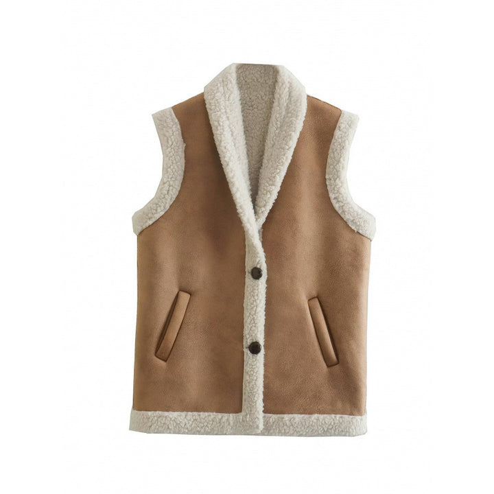 Damen warme Fleece-Weste mit klassischem Kragen und praktischen Taschen Drune