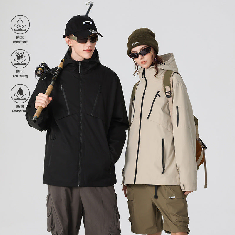 Herren Technische Softshelljacke mit Kapuze, wasserabweisender Membran und multiplen Reißverschlusstaschen Drune