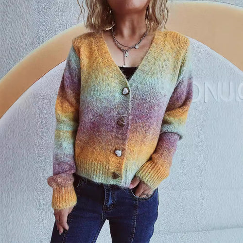 Damen kuschelige Strickjacke mit romantischen Herzknöpfen und lockerer Passform Drune