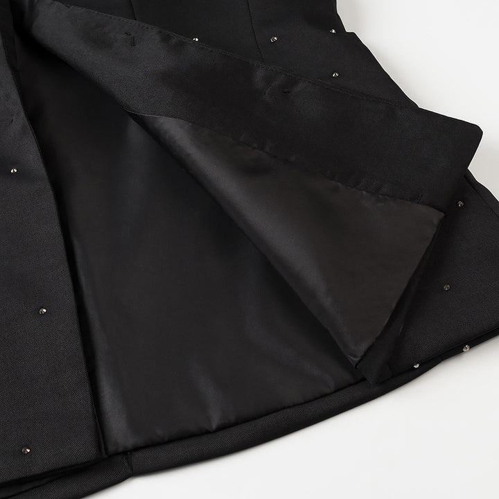 Damen nan elegant taillierter Blazer ohne Kragen mit Ziersteinbesatz Drune