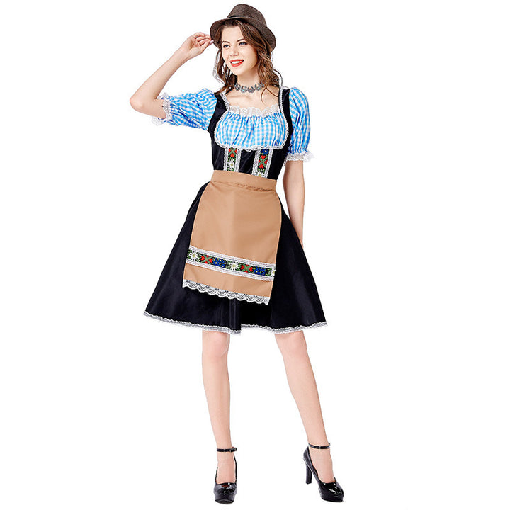 Damen nan folklorisches Oktoberfest-Kostüm im Dirndlstil mit Carmenbluse geschnürtem Mieder und bestickter Schürze Drune