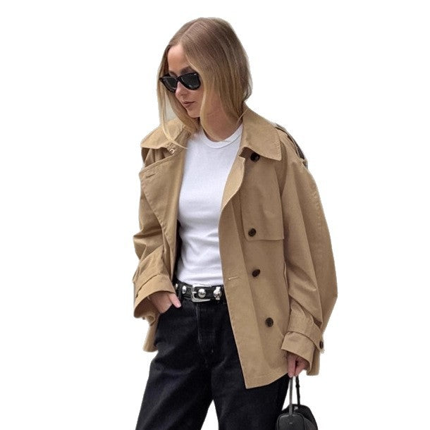 Damen Übergröße Trenchcoatjacke mit doppelter Knopfleiste und lässigem Schnitt Drune