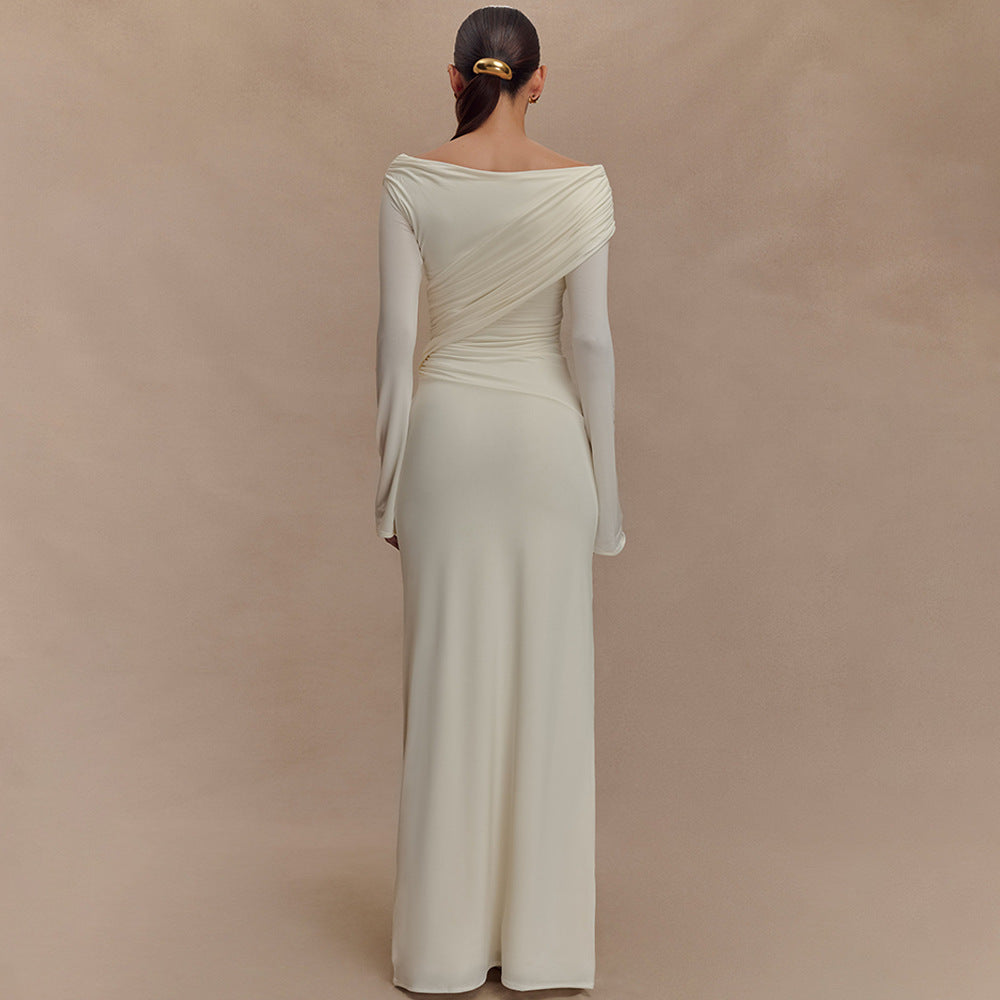 Damen elegantes Maxikleid mit off-shoulder Design und Wickeldetails Drune