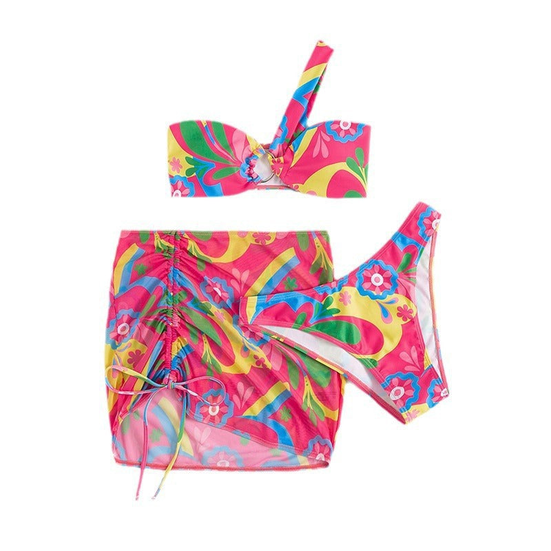 Damen Bikini-Set mit raffinierten Blumenmustern und hohem Taillenslip Drune