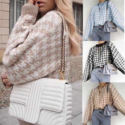 Damen Oversized Pullover mit klassischem Karodesign und weichem Baumwollmaterial Drune