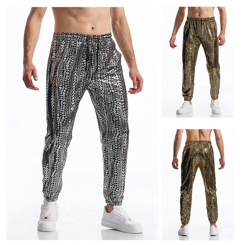 Herren Tapered Jogginghose mit elastischem Bund, Kordelzug und metallischem Kreisprint Drune