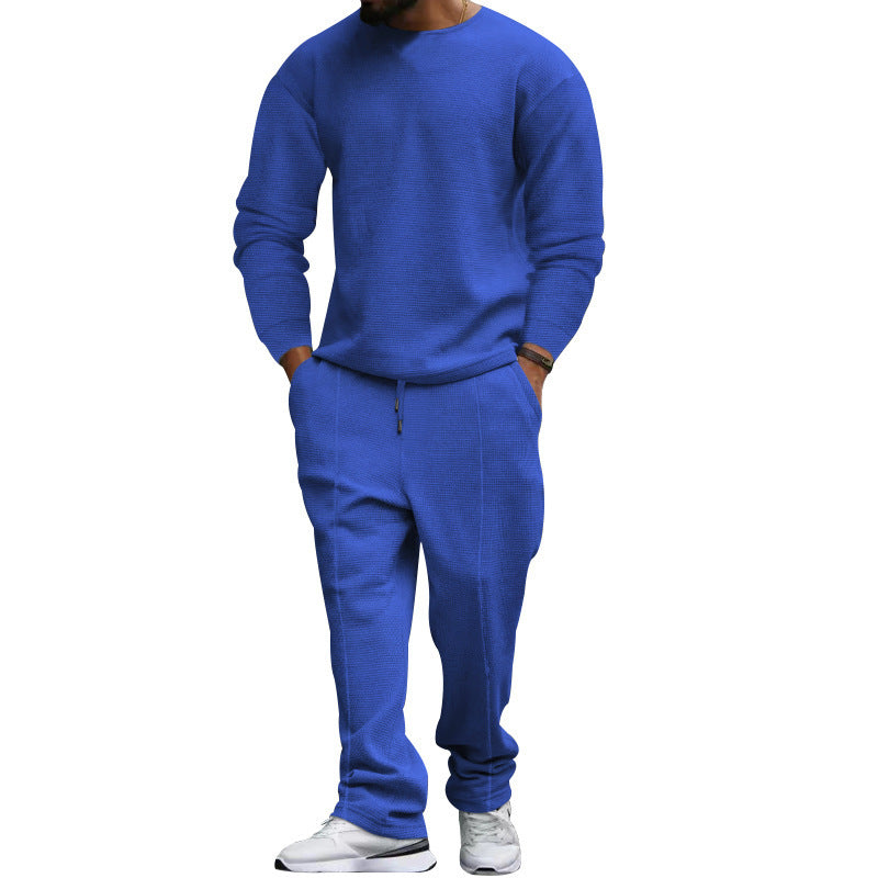 Herren nan strukturiertes Lounge-Set mit Rundhals-Pullover und schmal zulaufender Naht-Jogginghose Drune