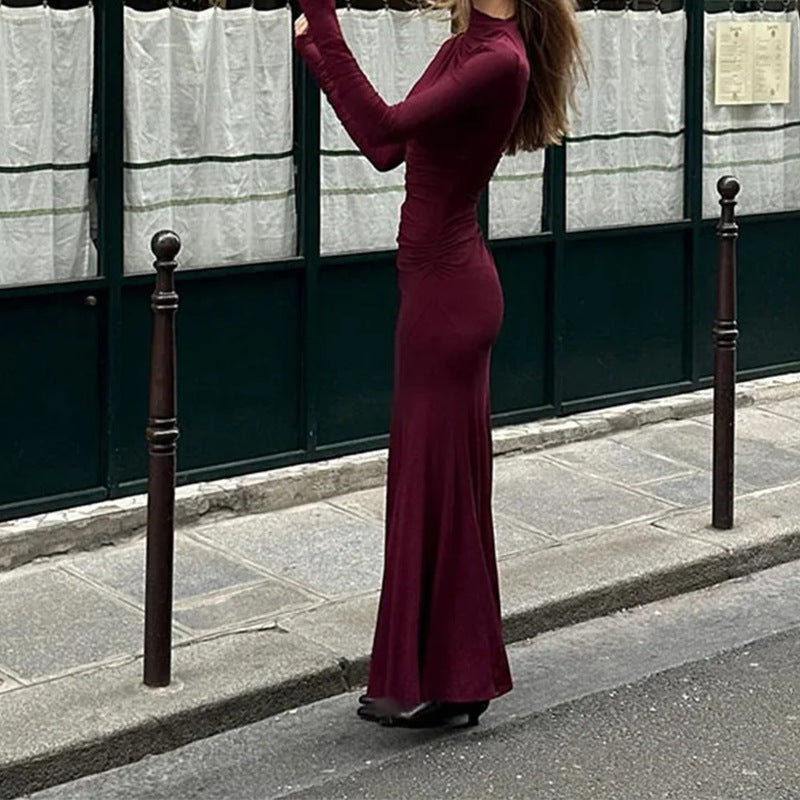 Damen Langarm Maxikleid mit figurformendem Schnitt und elegantem Rollkragen Drune