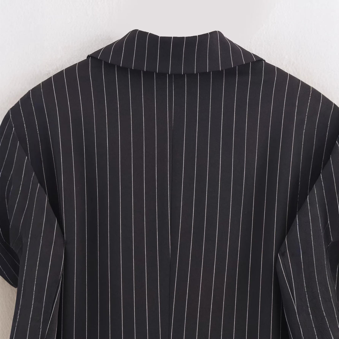 Damen Nadelstreifen-Blazer mit weitem Revers und Pattentaschen Drune