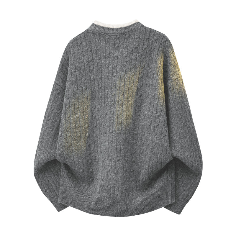 Damen Oversize Zopfstrickpullover mit hohem Rollkragen und Knopfleiste Drune
