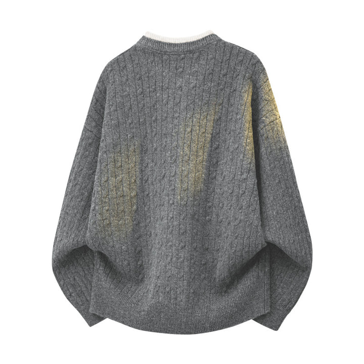 Damen Oversize Zopfstrickpullover mit hohem Rollkragen und Knopfleiste Drune