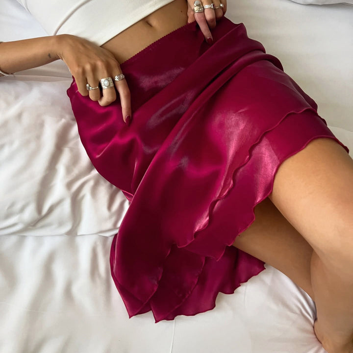 Damen Satinrock mit asymmetrischem Saum und fließendem Schnitt Drune