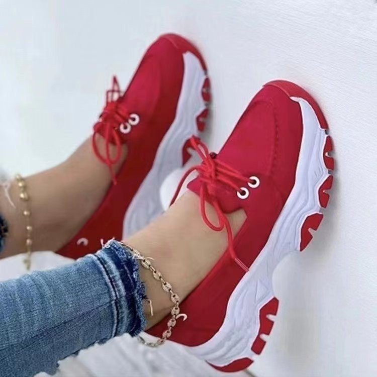 Damen  sportliche Chunky-Sneaker mit leichter Dämpfung, profilierter Wellenlaufsohle und atmungsaktivem Canvas-Obermaterial Drune