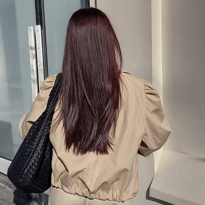 Damen Leichte Kurzjacke mit Ballonärmeln, Puffschultern & Gummizugsaum Drune