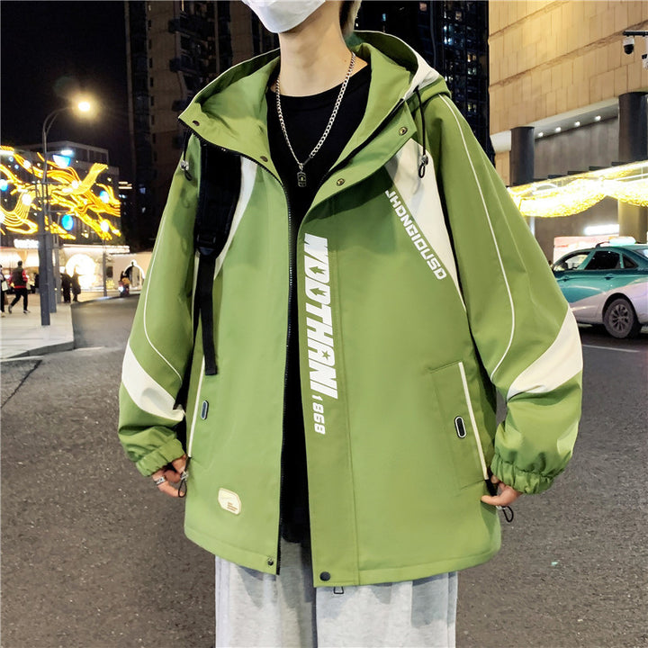 Herren Oversize-Windbreaker mit Kapuze, sportlichem Frontprint und Kontrastpanelen Drune