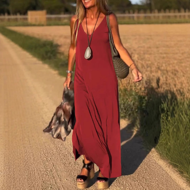 Damen Maxikleid mit eleganter V-Form und qualitativ hochwertigem Obermaterial Drune
