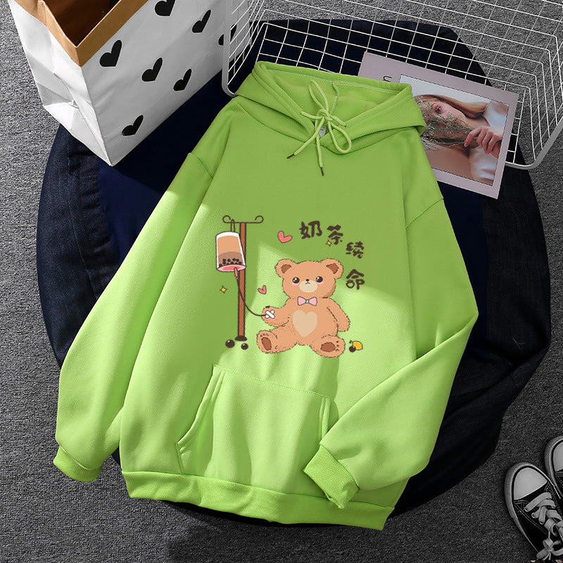 Damen nan Kapuzenpullover mit minimalistischer Grafik, lockerer Oversize-Passform und Kängurutasche Drune