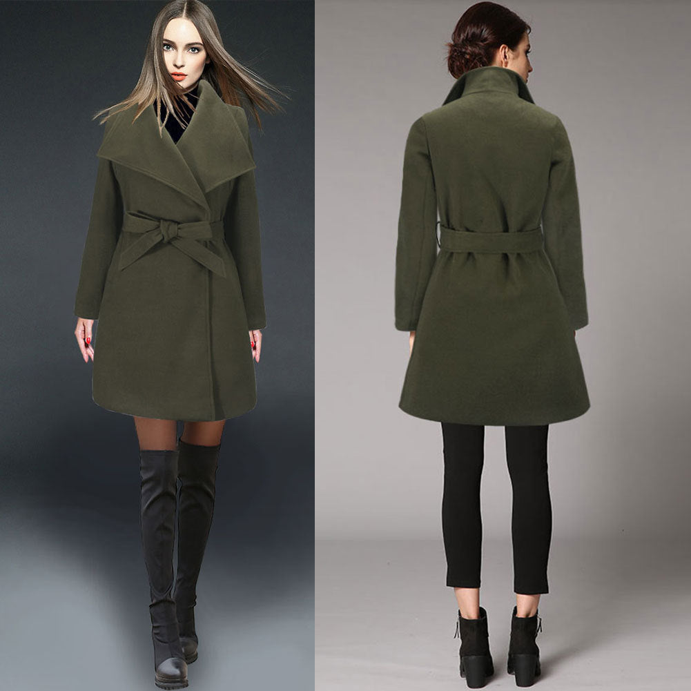 Damen modischer Wickelmantel mit breitem Revers Drune