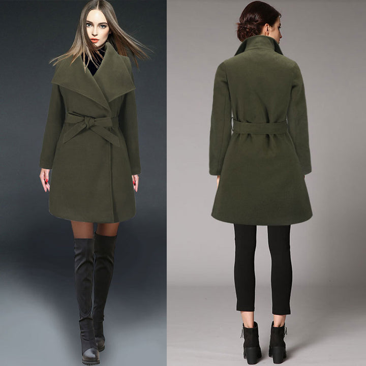 Damen modischer Wickelmantel mit breitem Revers Drune