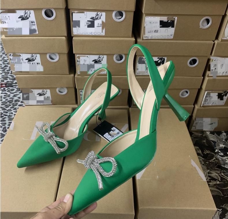 Damen elegante Slingback-Pumps mit glitzernden Schleifen-Details Drune