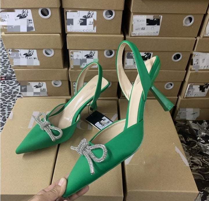 Damen elegante Slingback-Pumps mit glitzernden Schleifen-Details Drune