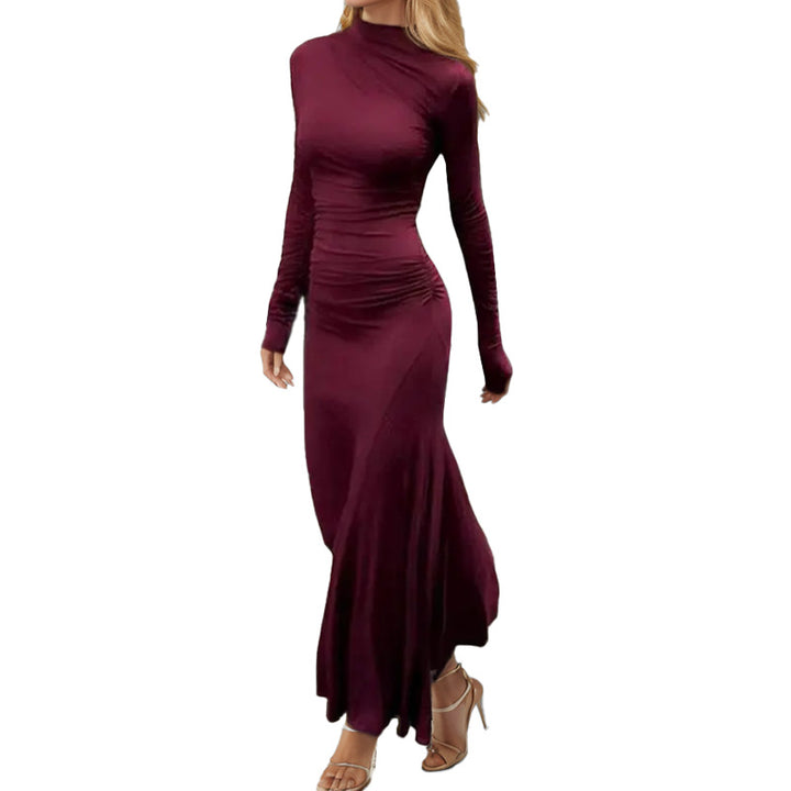 Damen Langarm Maxikleid mit figurformendem Schnitt und elegantem Rollkragen Drune