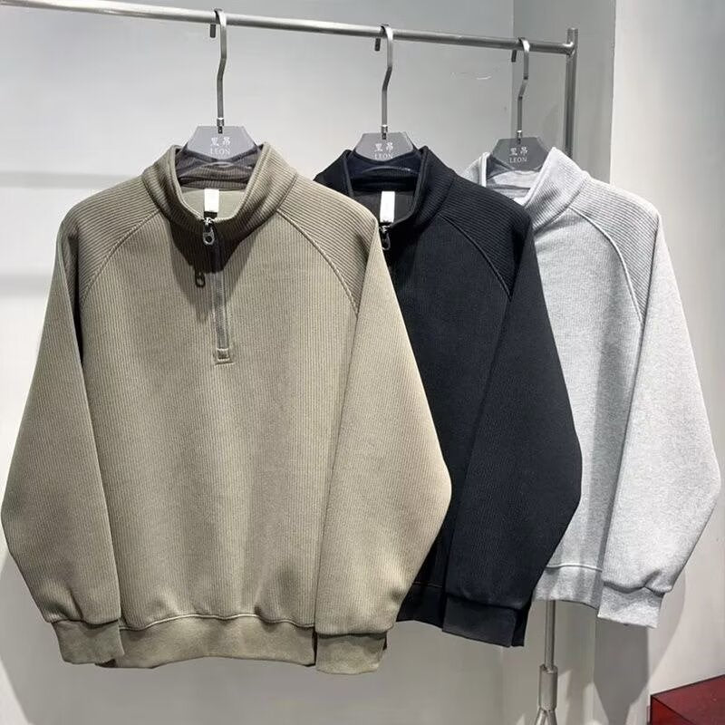 Herren Gerippter Half-Zip-Sweatpullover mit Stehkragen aus Baumwollmischung Drune