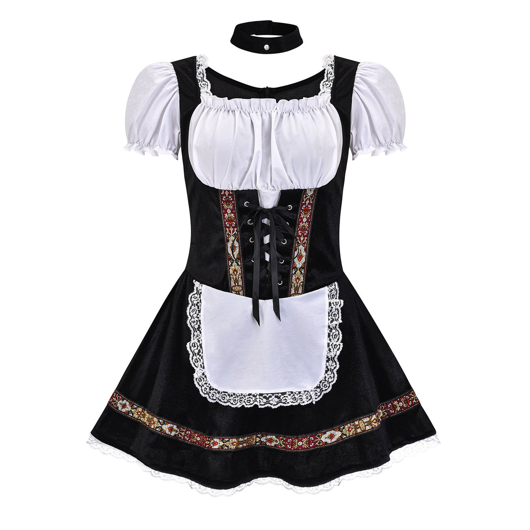 Damen nan kurzes Trachtenkleid im Dirndlstil mit Schnürung, schulterfreiem Carmen-Ausschnitt und Zierschürze Drune