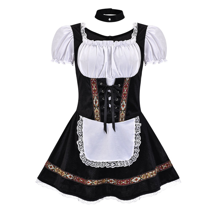 Damen nan kurzes Trachtenkleid im Dirndlstil mit Schnürung, schulterfreiem Carmen-Ausschnitt und Zierschürze Drune