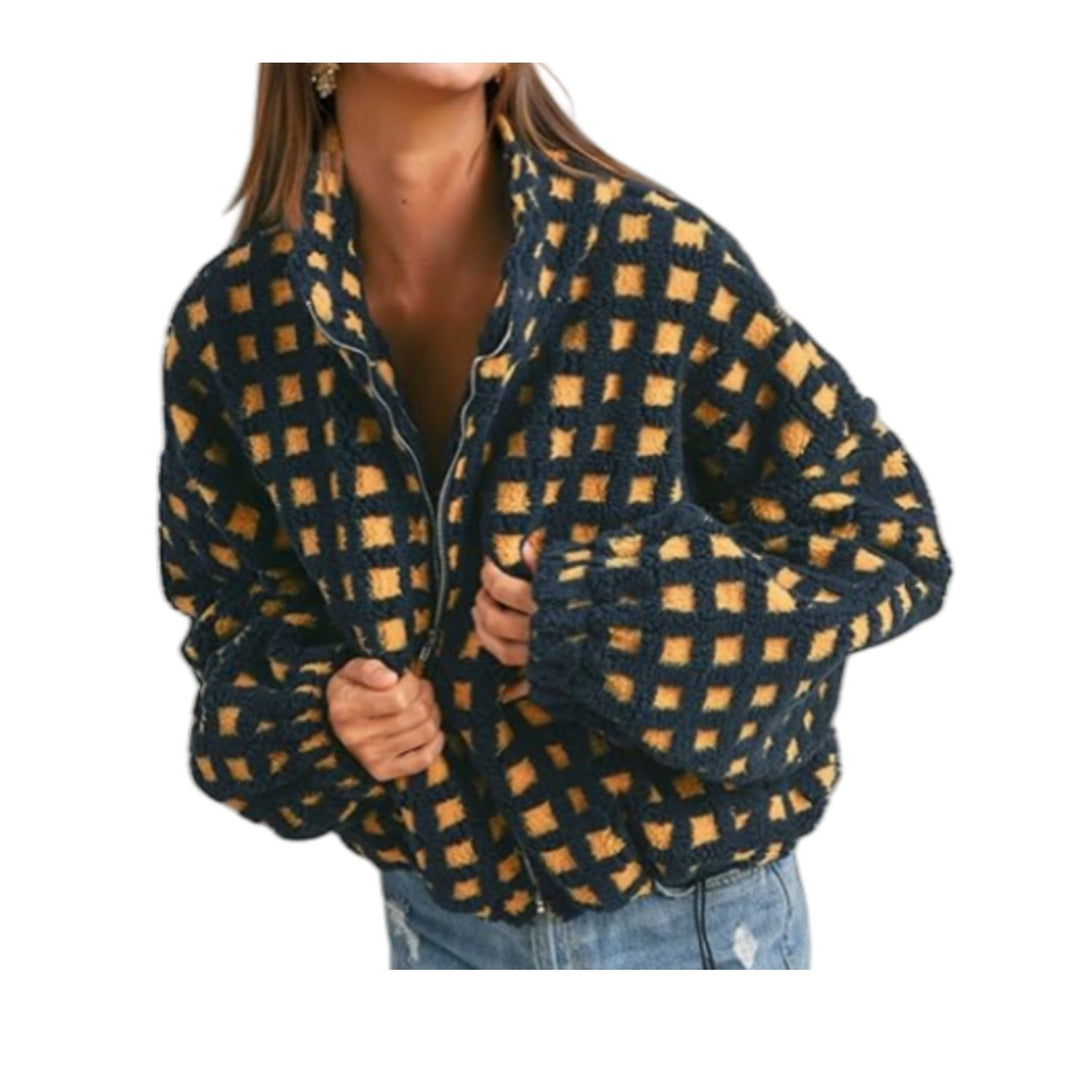 Damen Kuschelige und modische Fleecejacke mit geometrischem Muster und lässigem Schnitt Drune