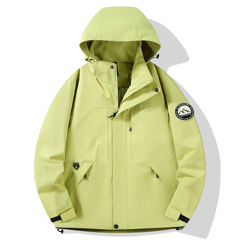 Damen wasserdichte Hardshell-Outdoorjacke mit Kapuze und Multifunktionstaschen Drune