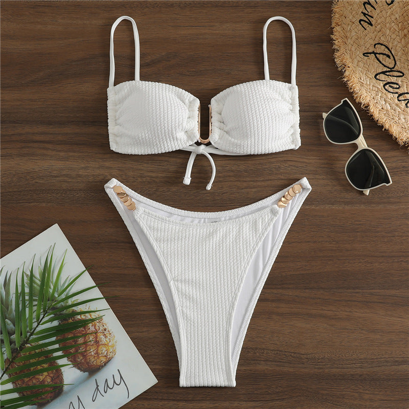 Damen Triangel-Bikini mit raffiniertem Rippendesign und verstellbaren Trägern Drune
