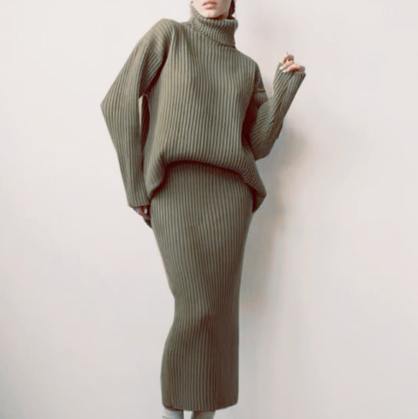 Damen Strickset mit hohem Kragen und weichem Rippdesign Drune