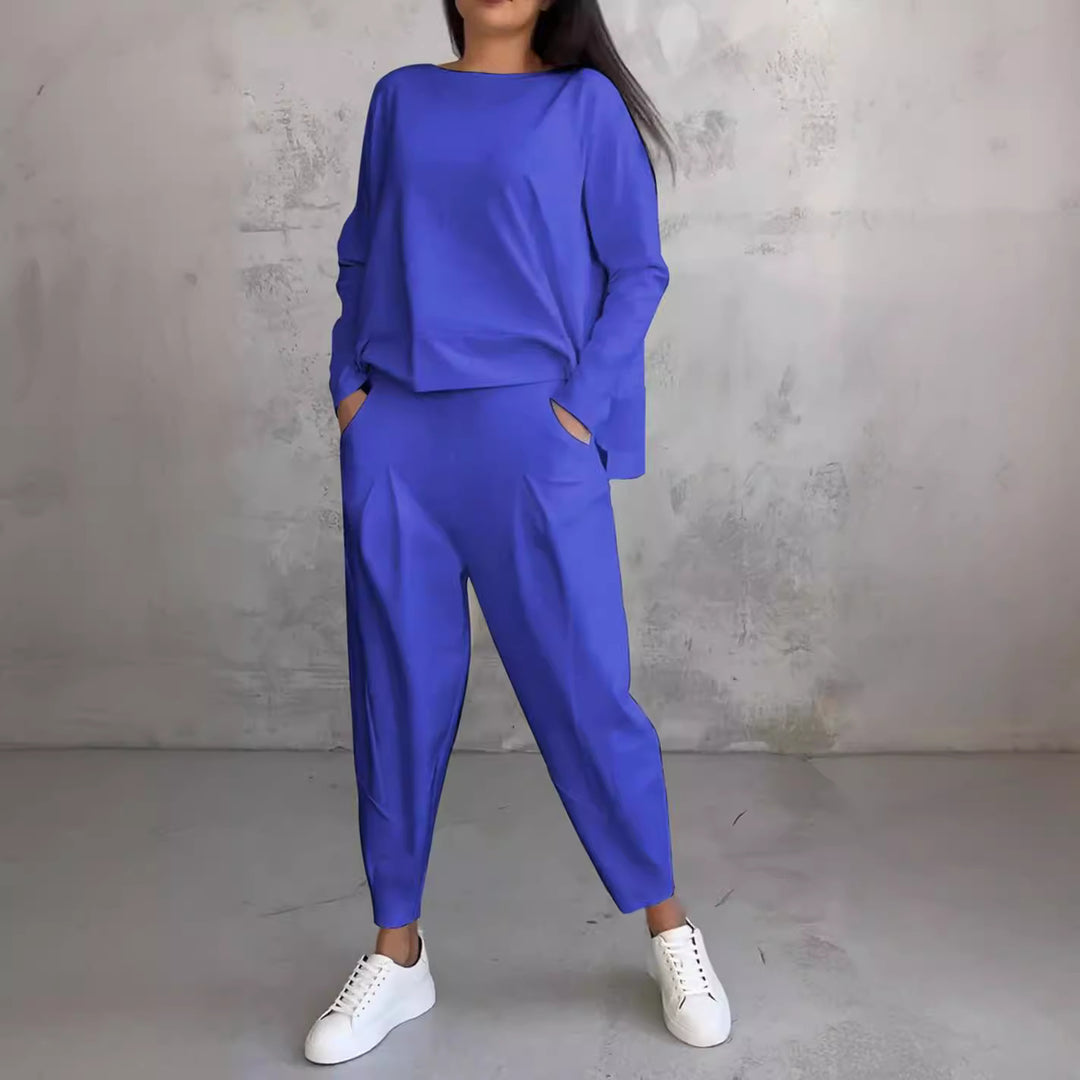 Damen lässiger Zweiteiler mit weitem Schnitt und Taschen